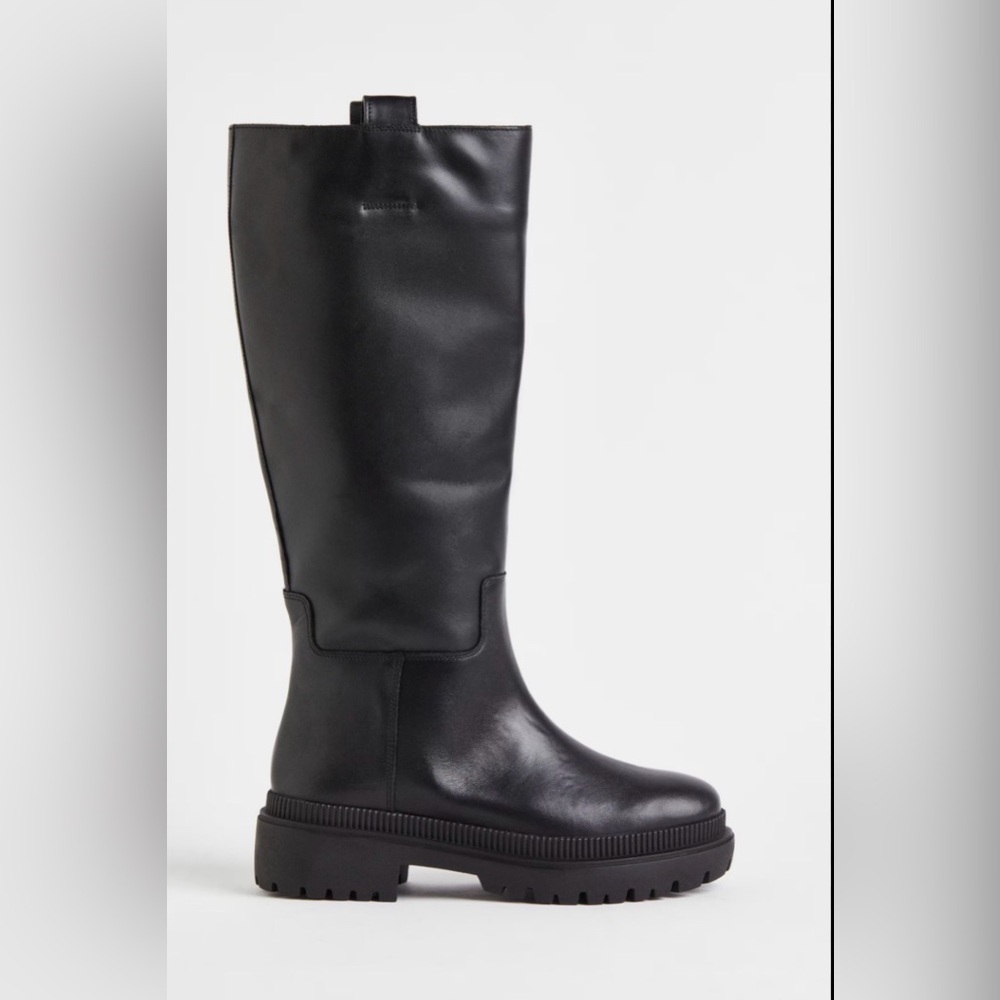 H&M Black Tall Boots Lug Sole Knee High EU 39 🖤